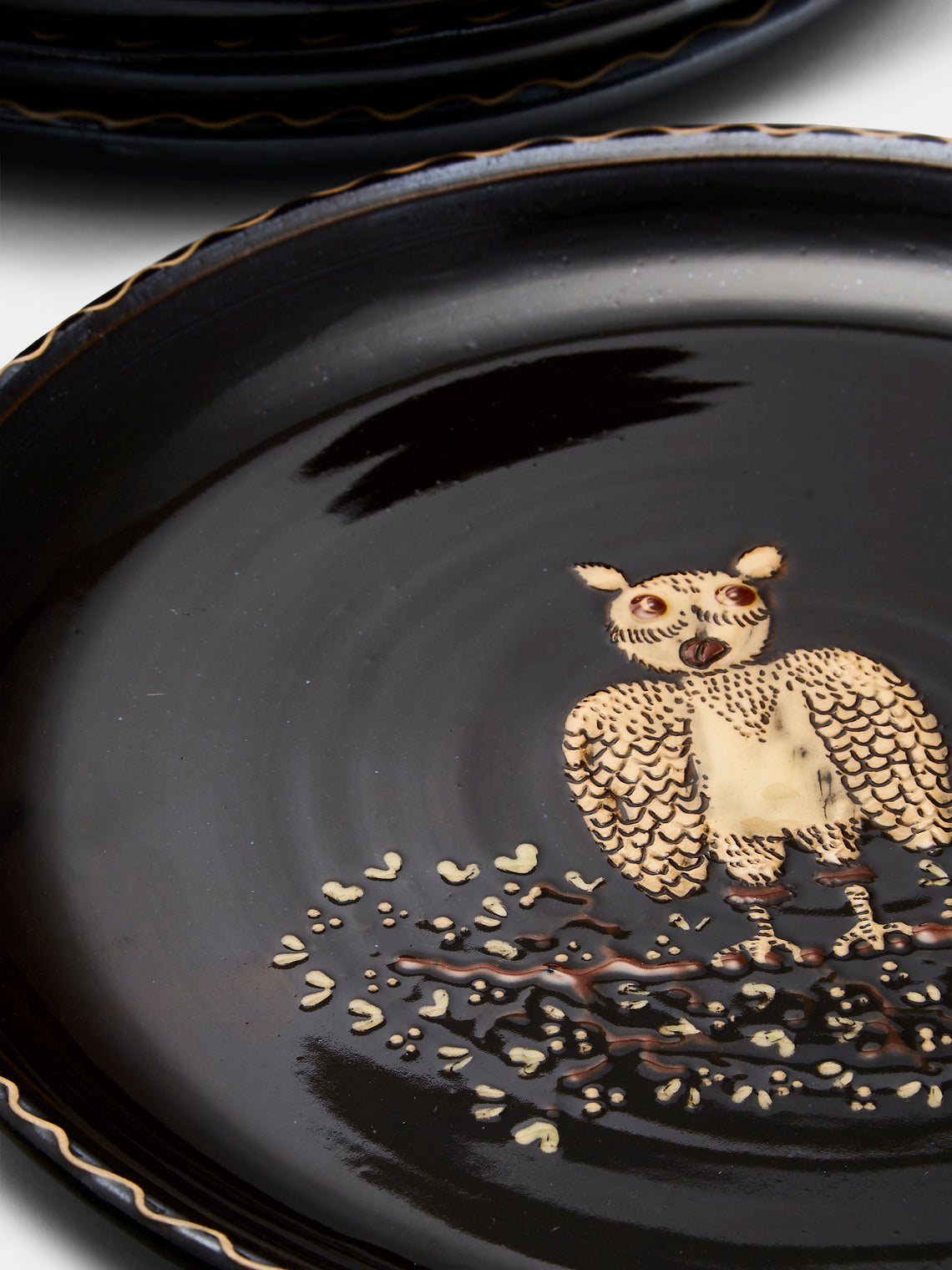 Poterie d’Évires - Animals Hand-Painted Ceramic Dinner Plates (Set of 6) - Dark brown - ABASK