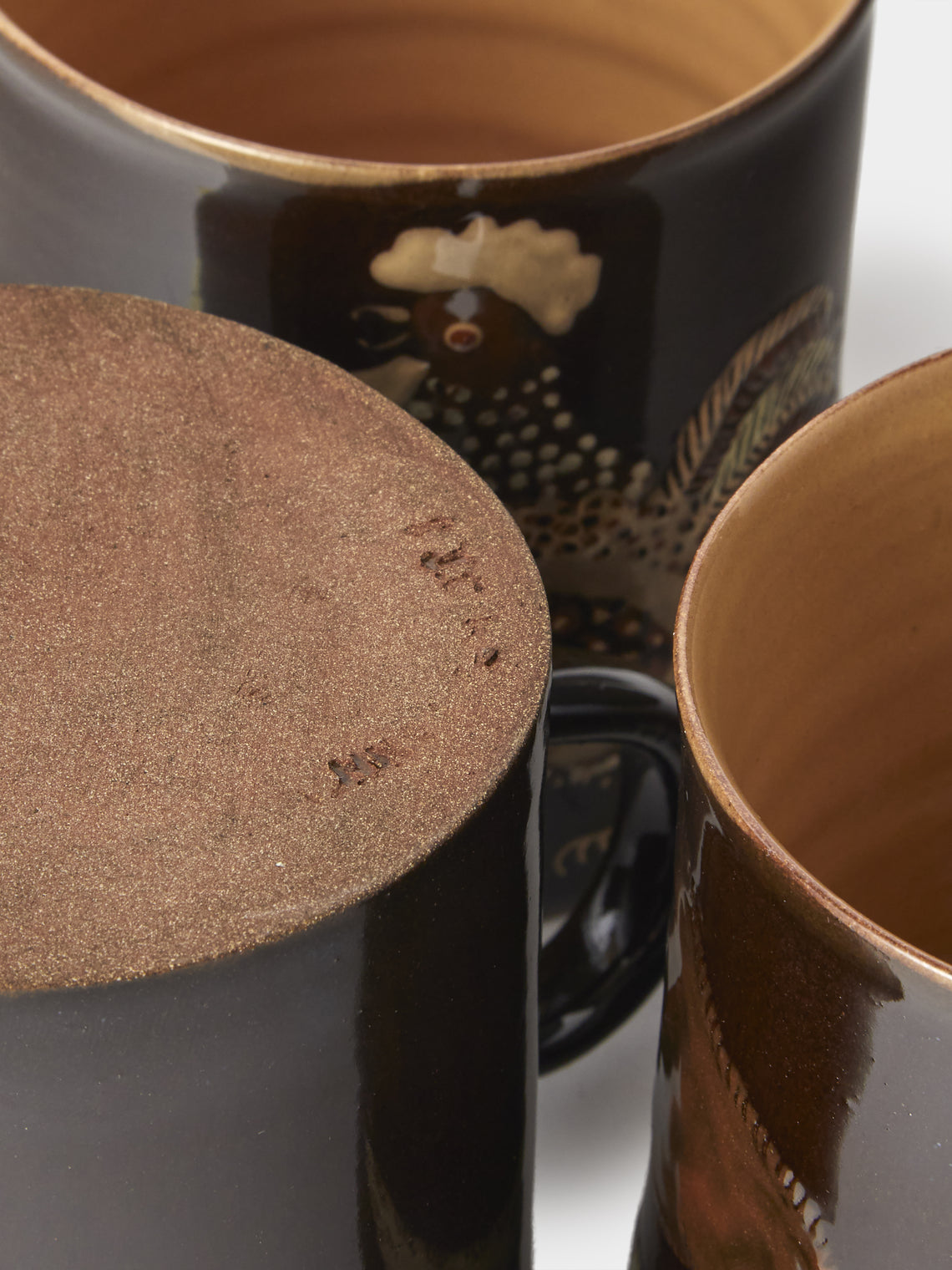 Poterie d’Évires - Animals Hand-Painted Ceramic Mugs (Set of 4) - Dark Brown - ABASK