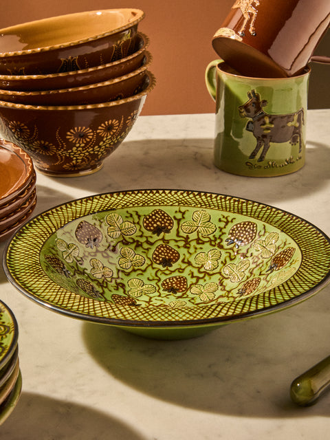 Poterie d’Évires - Strawberries Hand-Painted Ceramic Small Serving Bowl - Green - ABASK