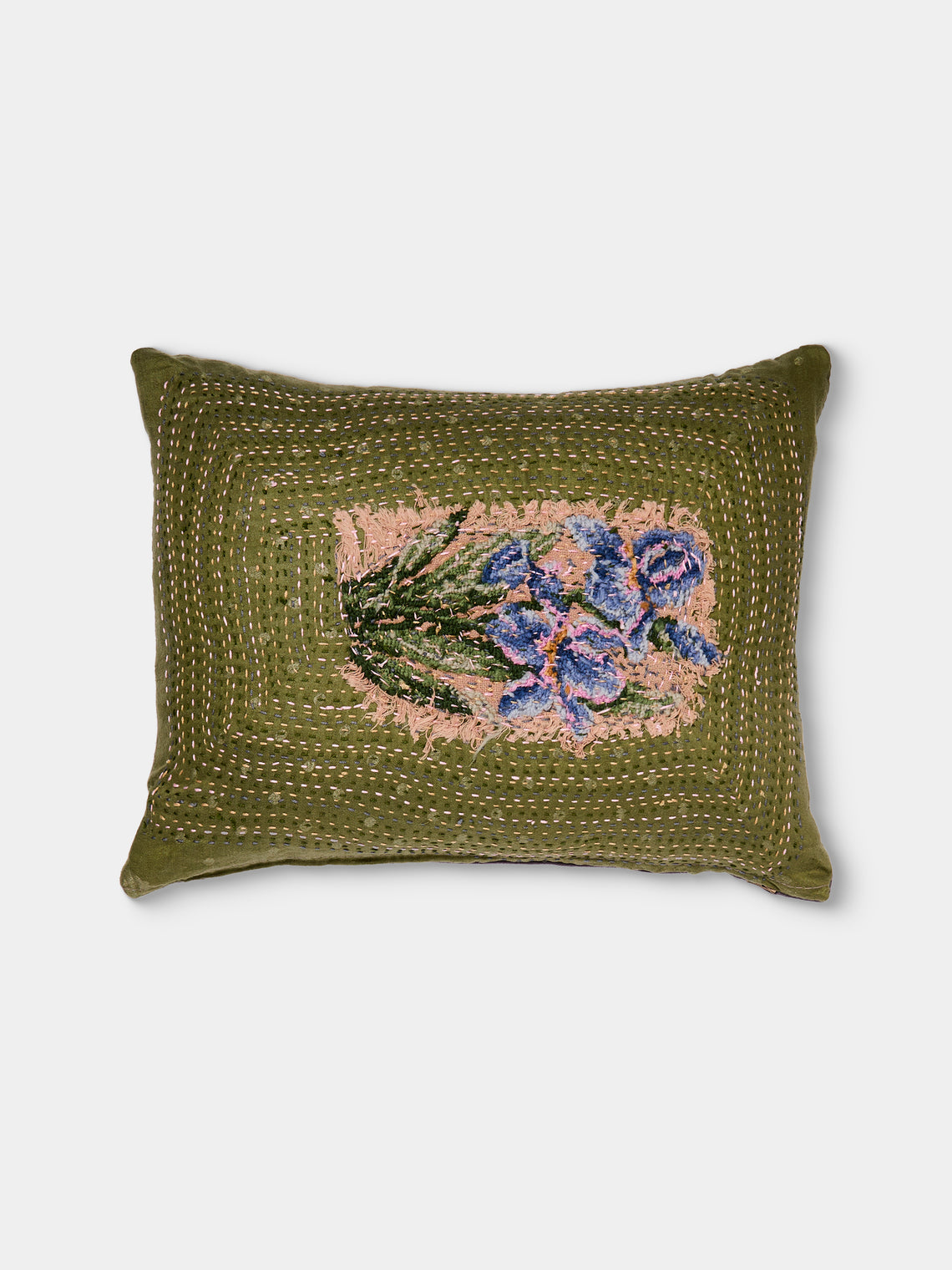 By Walid - 19th-Century Silk Embroidery Damask Pillow (17.5in/45cm) - Multiple - ABASK - 