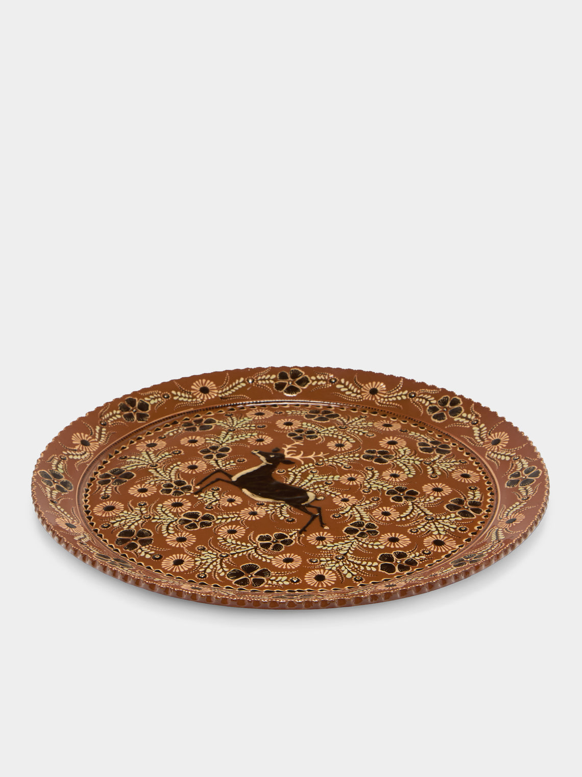 Poterie d’Évires - Stags Hand-Painted Ceramic Giant Platter - Light brown - ABASK