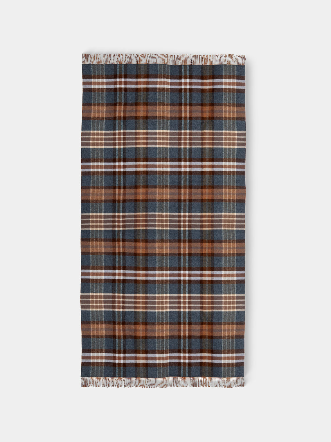 Johnstons of Elgin - Double-Faced Lambswool Check Blanket (75in/1.9m) - Brown - ABASK - 