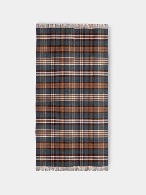 Johnstons of Elgin - Double-Faced Lambswool Check Blanket (75in/1.9m) - Brown - ABASK - 