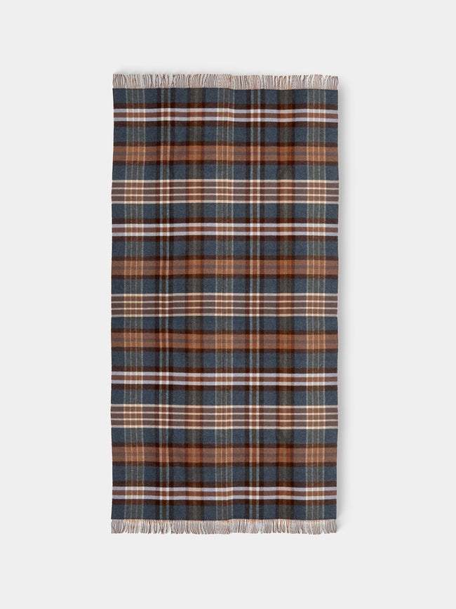 Johnstons of Elgin - Double-Faced Lambswool Check Blanket (75in/1.9m) - Brown - ABASK - 