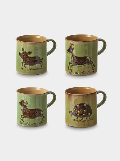 Poterie d’Évires - Animals Hand-Painted Ceramic Mugs (Set of 4) - Green - ABASK - 