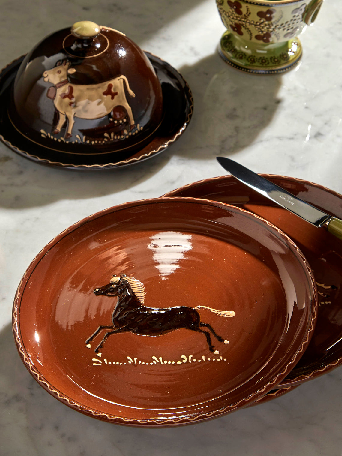 Poterie d’Évires - Animals Hand-Painted Ceramic Dinner Plates (Set of 6) - Light brown - ABASK