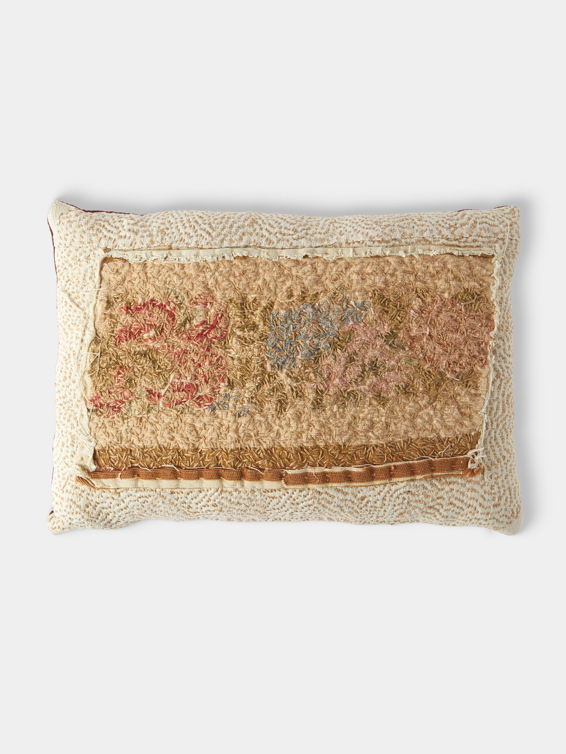 By Walid - 19th-Century Needlepoint Wool, Linen and Damask Cushion (17.5in/45cm) - Multiple - ABASK - 