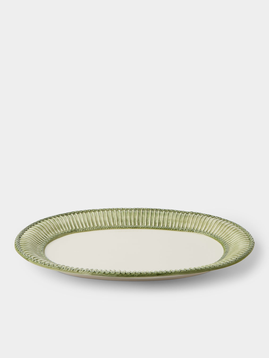 Tessalume Ceramiche - Wicker Hand-Painted Ceramic Oval Platter - Light Green - ABASK