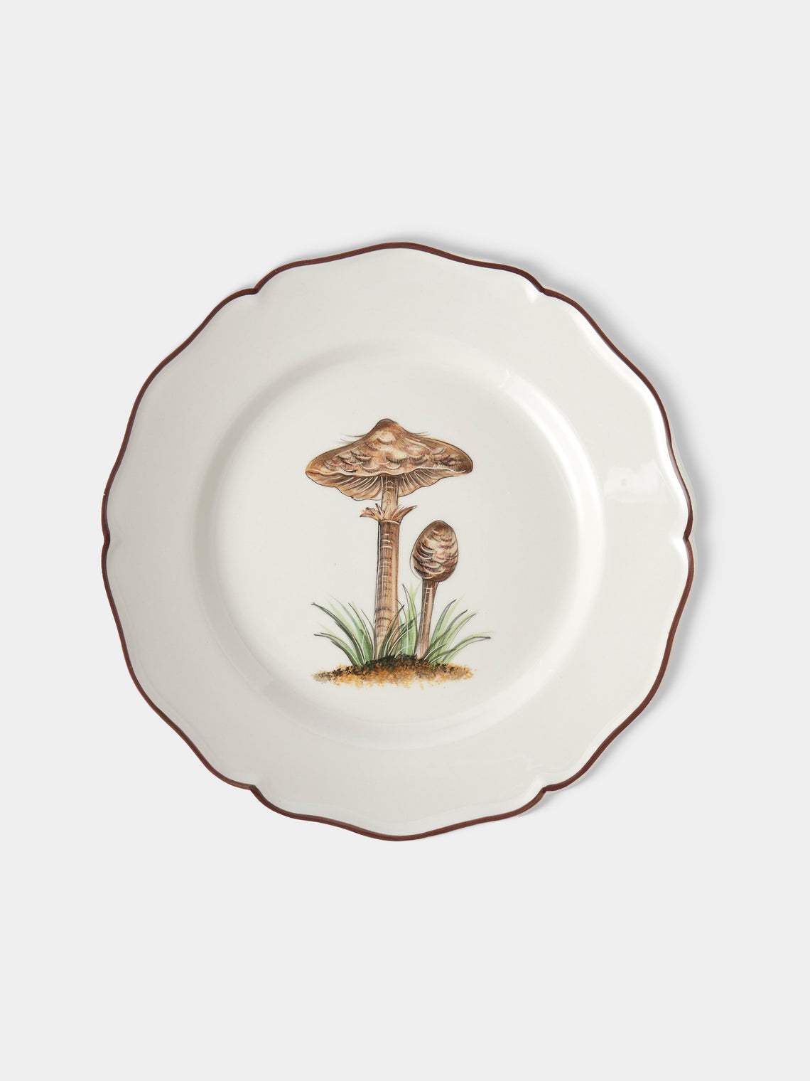 Este Ceramiche - Bristol Mushrooms Hand-Painted Ceramic Dinner Plates – 11in/27.5cm (Set of 6) - White - ABASK