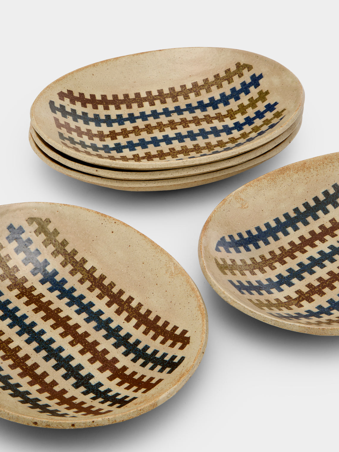 Makidani-gama - Nerikomi Ceramic Oval Plates – 11in/27.5cm (Set of 5) - Multiple - ABASK