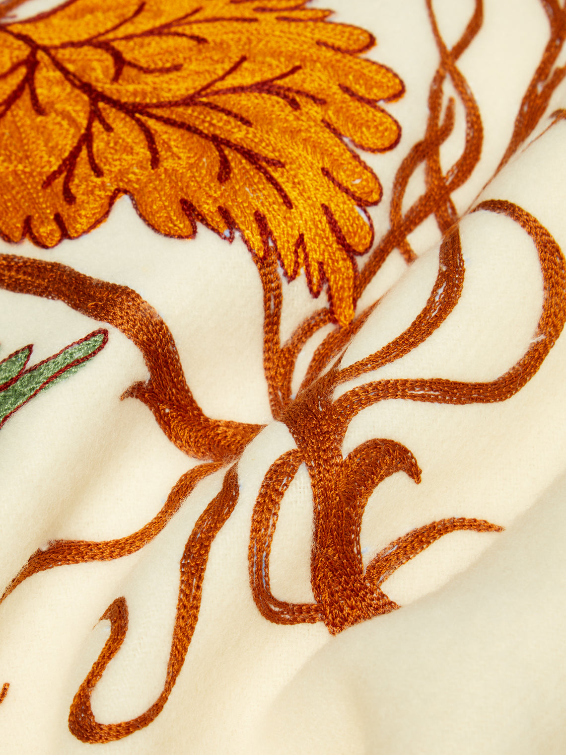Loretta Caponi - Autumn Hand-Embroidered Wool Blanket -  - ABASK