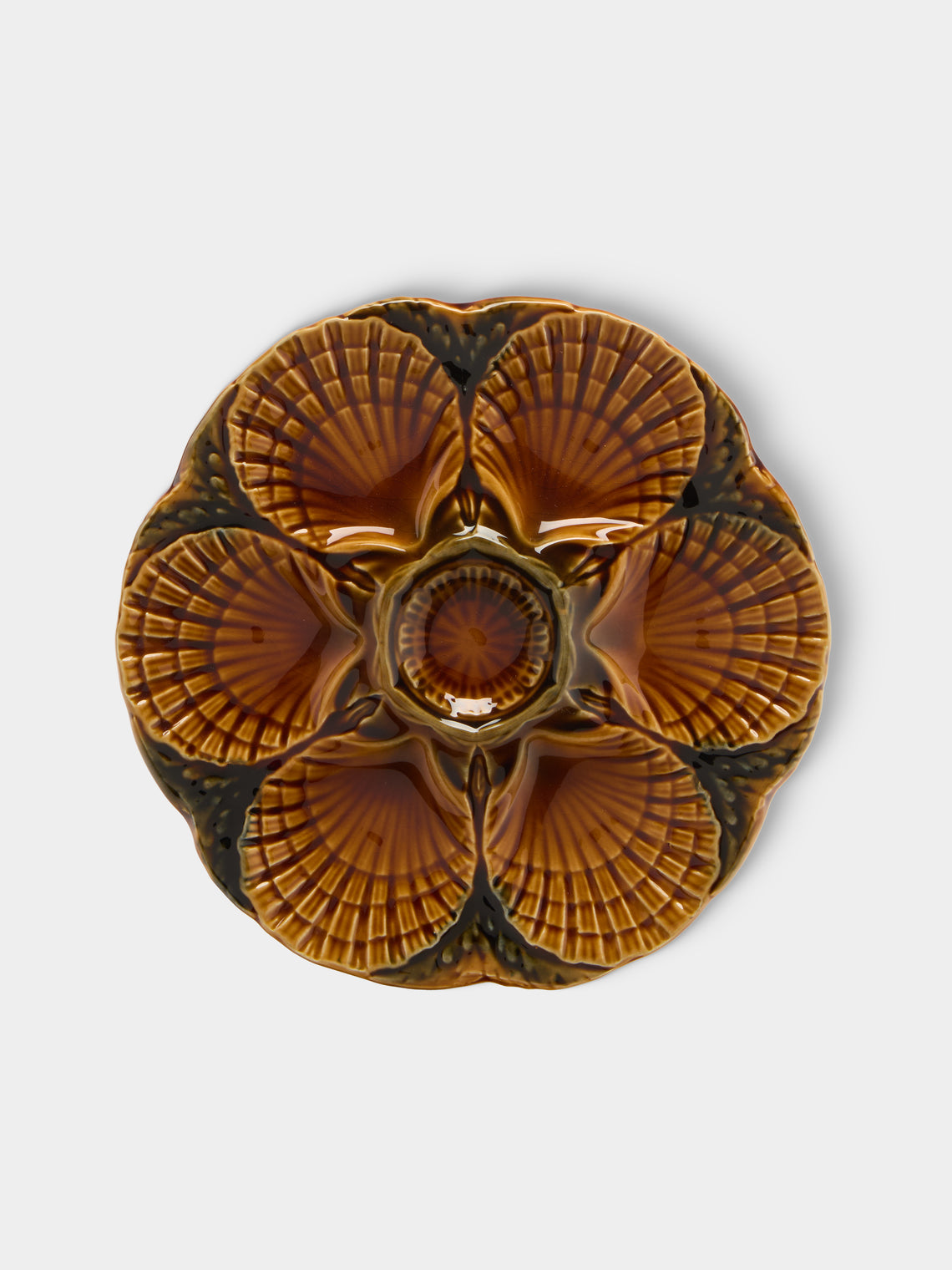 Antique and Vintage - 1950s Ceramic Oyster Plates – 9in/23.5cm (Set of 10) - Brown - ABASK