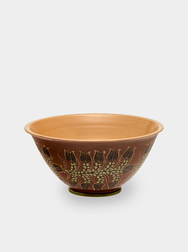 Poterie d’Évires - Flowers Hand-Painted Ceramic Petite Salad Bowl - Light brown - ABASK - 