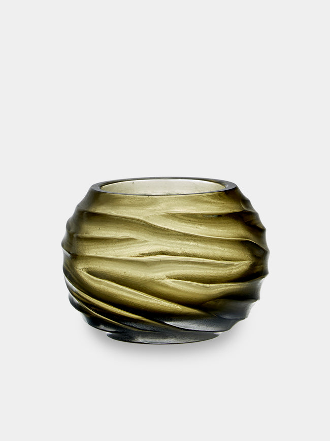Micheluzzi Glass - Bocia Laguna Onde Hand-Blown Murano Glass Vase (4.5in/11cm) - Green - ABASK - 