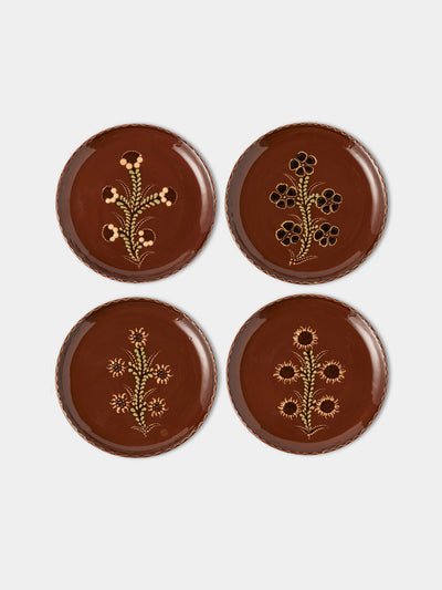 Poterie d’Évires - Flowers Hand-Painted Ceramic Plates – 9.5in/24cm (Set of 6) - Light brown - ABASK - 