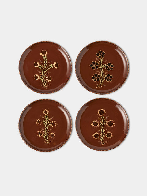 Poterie d’Évires - Flowers Hand-Painted Ceramic Plates – 9.5in/24cm (Set of 6) - Light brown - ABASK - 