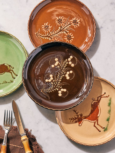 Poterie d’Évires - Flowers and Animals Hand-Painted Ceramic Plates – 8in/20cm (Set of 4) - Multiple - ABASK