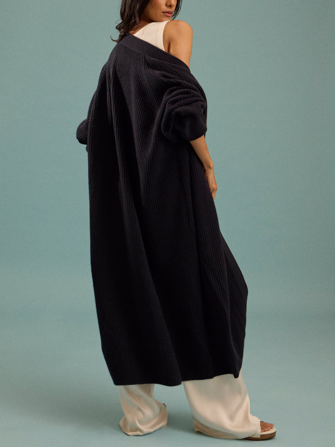 Dusan - Ribbed Wool Long Cardigan | One Size - Navy - ABASK