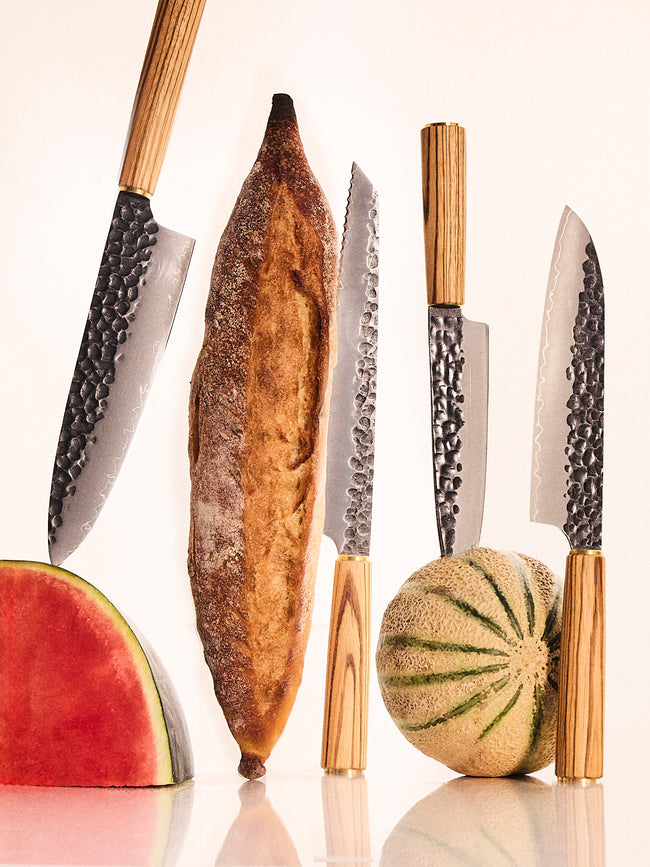 Katto - | Set of 4 | Zebra Wood Kitchen Knives - Brown - ABASK