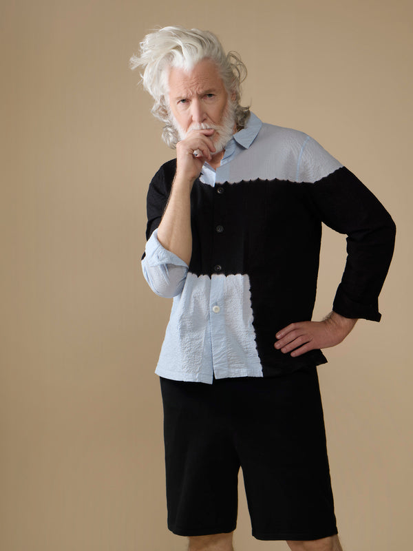 Suzusan - Boshi Shibori Cotton Crinkled Overshirt | Size: M - Black - ABASK