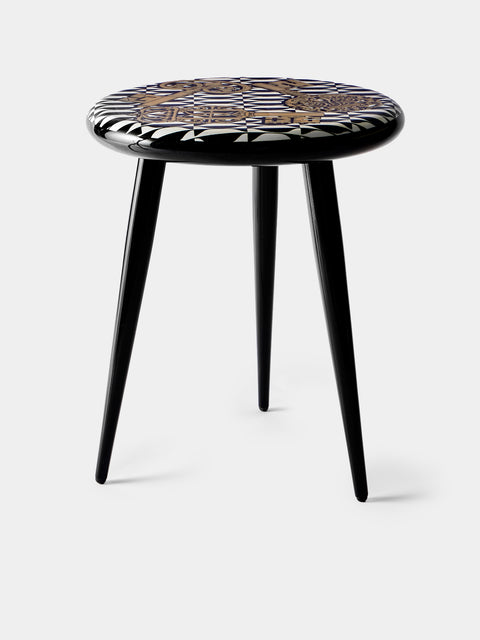 Fornasetti - Chiavi oro e Losanghe Wood and Iron Stool - Multiple - ABASK - 