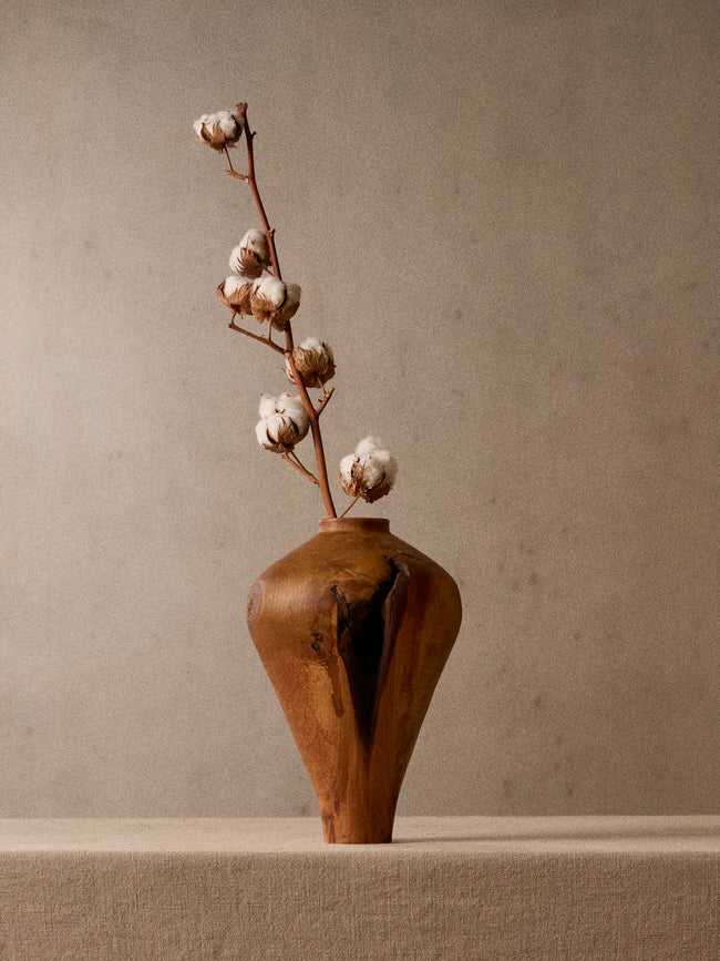 Iida Woodturning - Hand-Turned Bayberry Oil-Finish Vase (13in/33cm) - Brown - ABASK