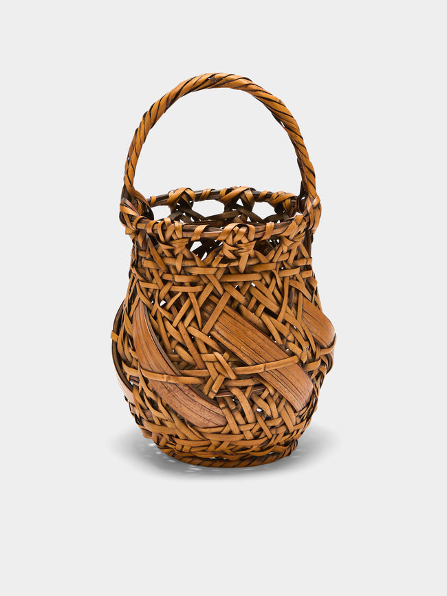 Antique and Vintage - Mid-Century Japanese Bamboo Ikebana Basket - Brown - ABASK - 