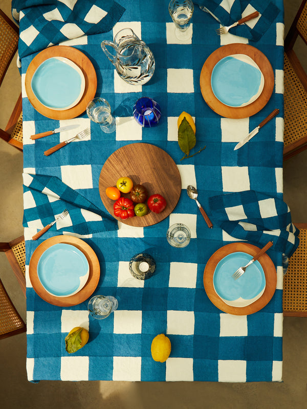 Stamperia Bertozzi - Gingham Hand-Painted Linen Rectangular Tablecloth -  - ABASK