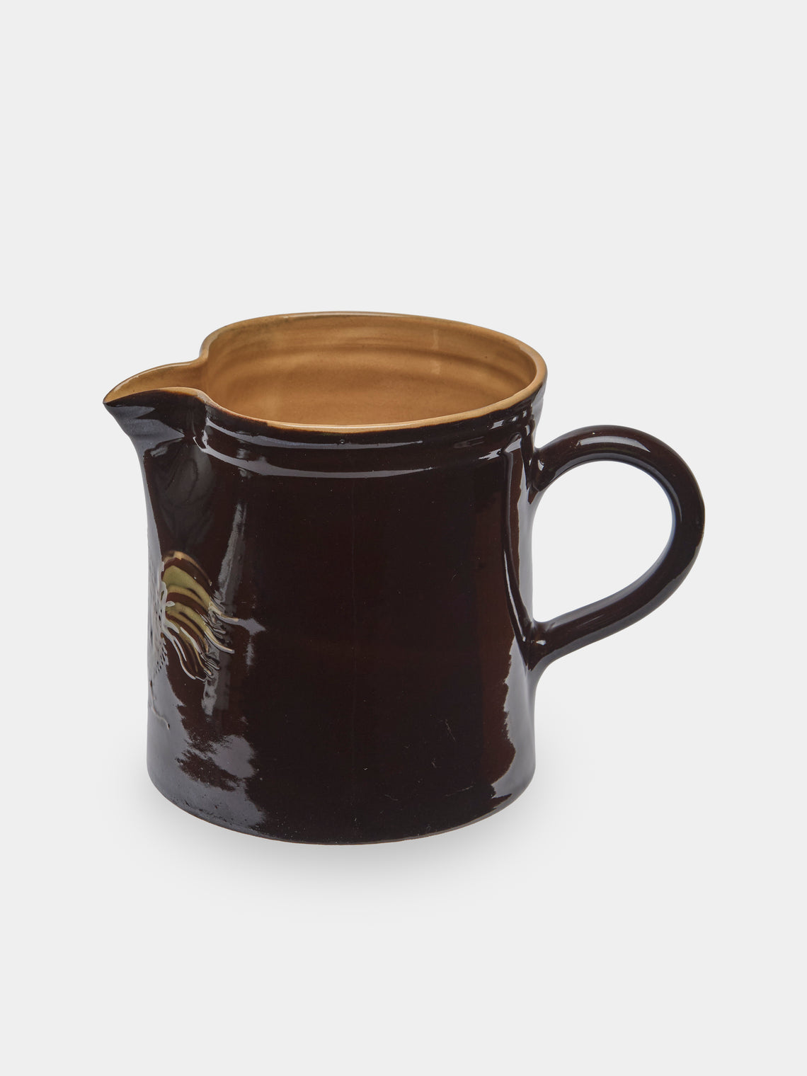 Poterie d’Évires - Chickens Hand-Painted Ceramic Straight-Edge Jug (34oz/1L) - Dark brown - ABASK