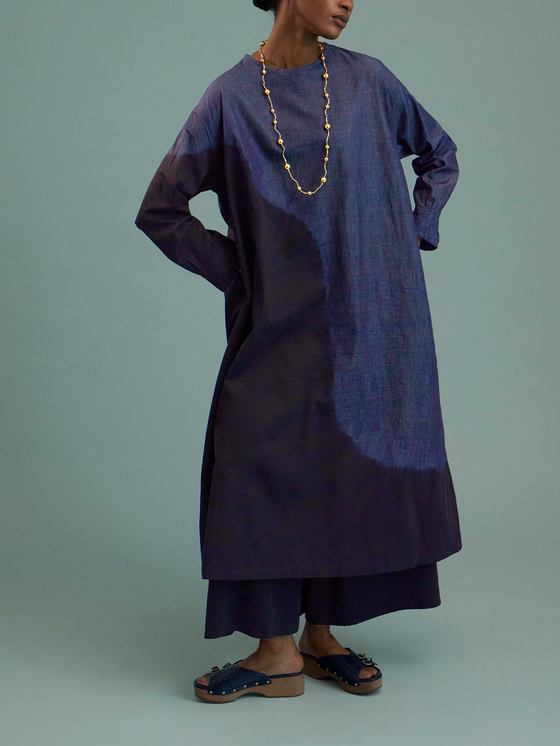 Suzusan - Pima Cotton Denim Wide Dress - Black - ABASK