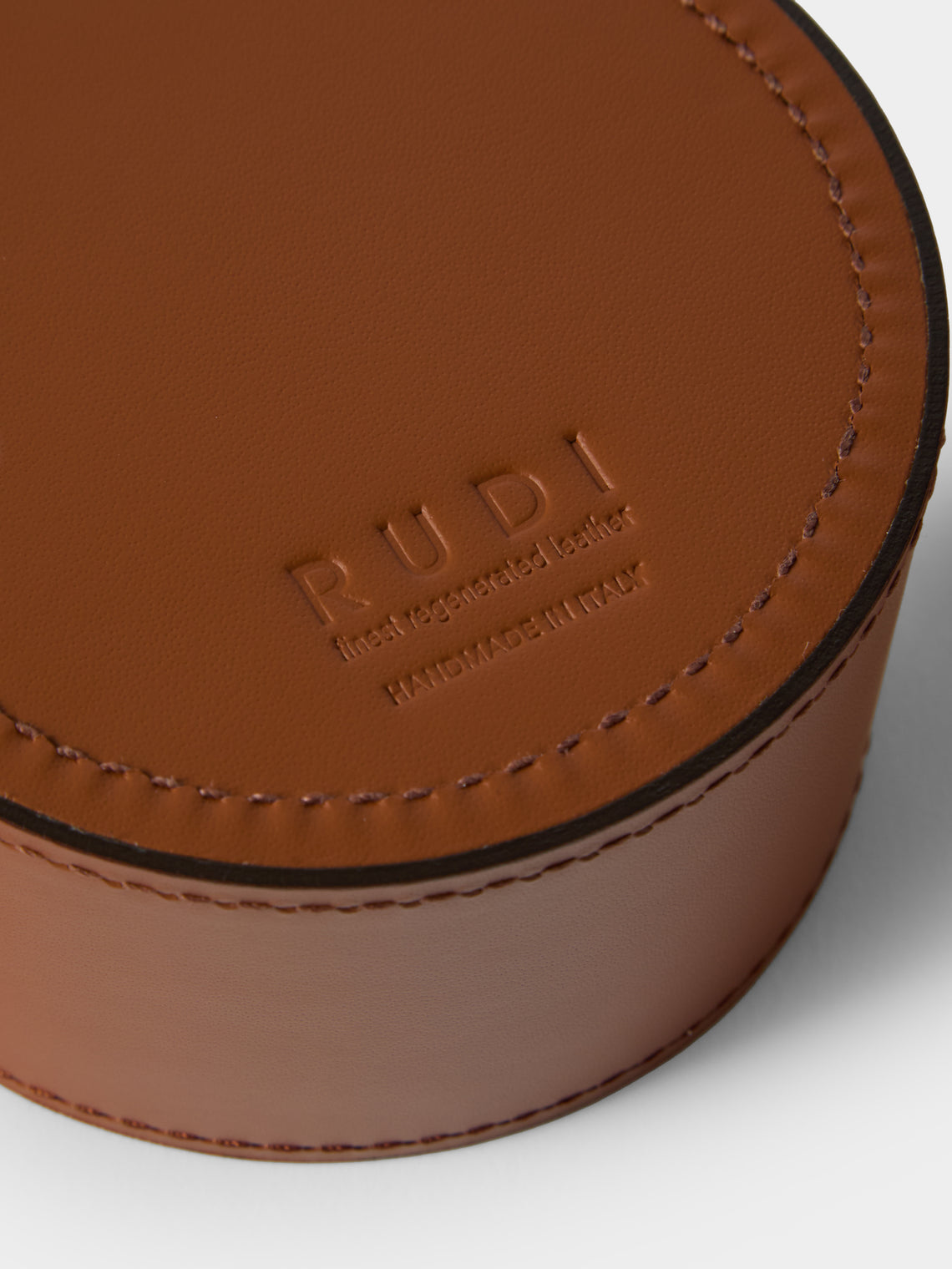 RUDI - | Set of 12 | Acquerello Leather Coasters with Holder - Tan - ABASK