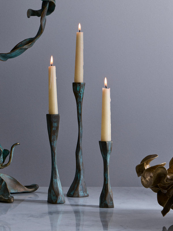 Viya - | Set of 3 | Forged Brass Candle Holders - Bronze - ABASK