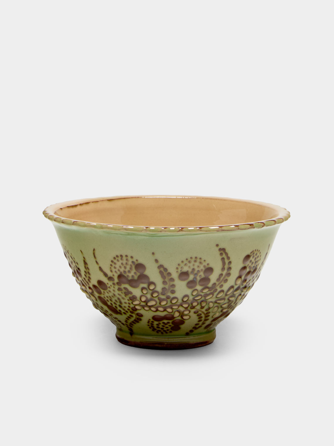 Poterie d’Évires - Flowers Hand-Painted Ceramic Petite Fluted Bowls (Set of 6) - Green - ABASK