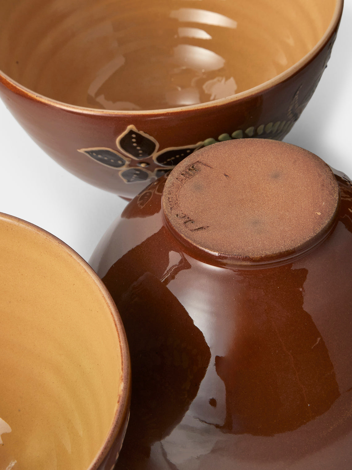 Poterie d’Évires - Flowers Hand-Painted Ceramic Grand Bowls (Set of 4) - Light Brown - ABASK