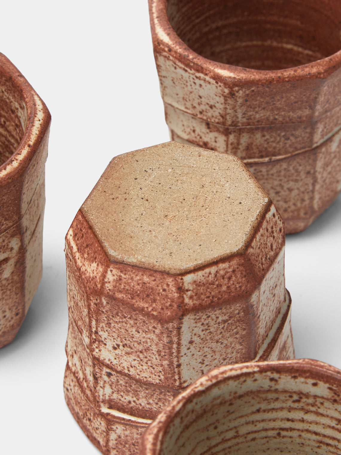 Adam Ross - Hand-Thrown Ceramic Faceted Espresso Cups (Set of 4) - Beige - ABASK