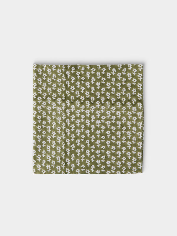 Chamois - Dancing Star Block-Printed Cotton Napkins (Set of 8) - Green - ABASK - 