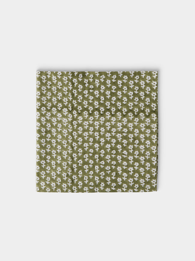 Chamois - Dancing Star Block-Printed Cotton Napkins (Set of 8) - Green - ABASK - 