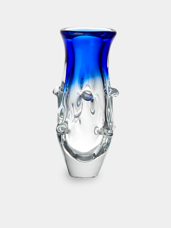 Antique and Vintage - 1970s Bohemian Crystal Vase (10in/25.5cm) - Blue - ABASK - 