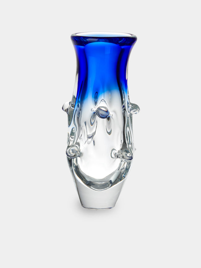 Antique and Vintage - 1970s Bohemian Crystal Vase (10in/25.5cm) - Blue - ABASK - 
