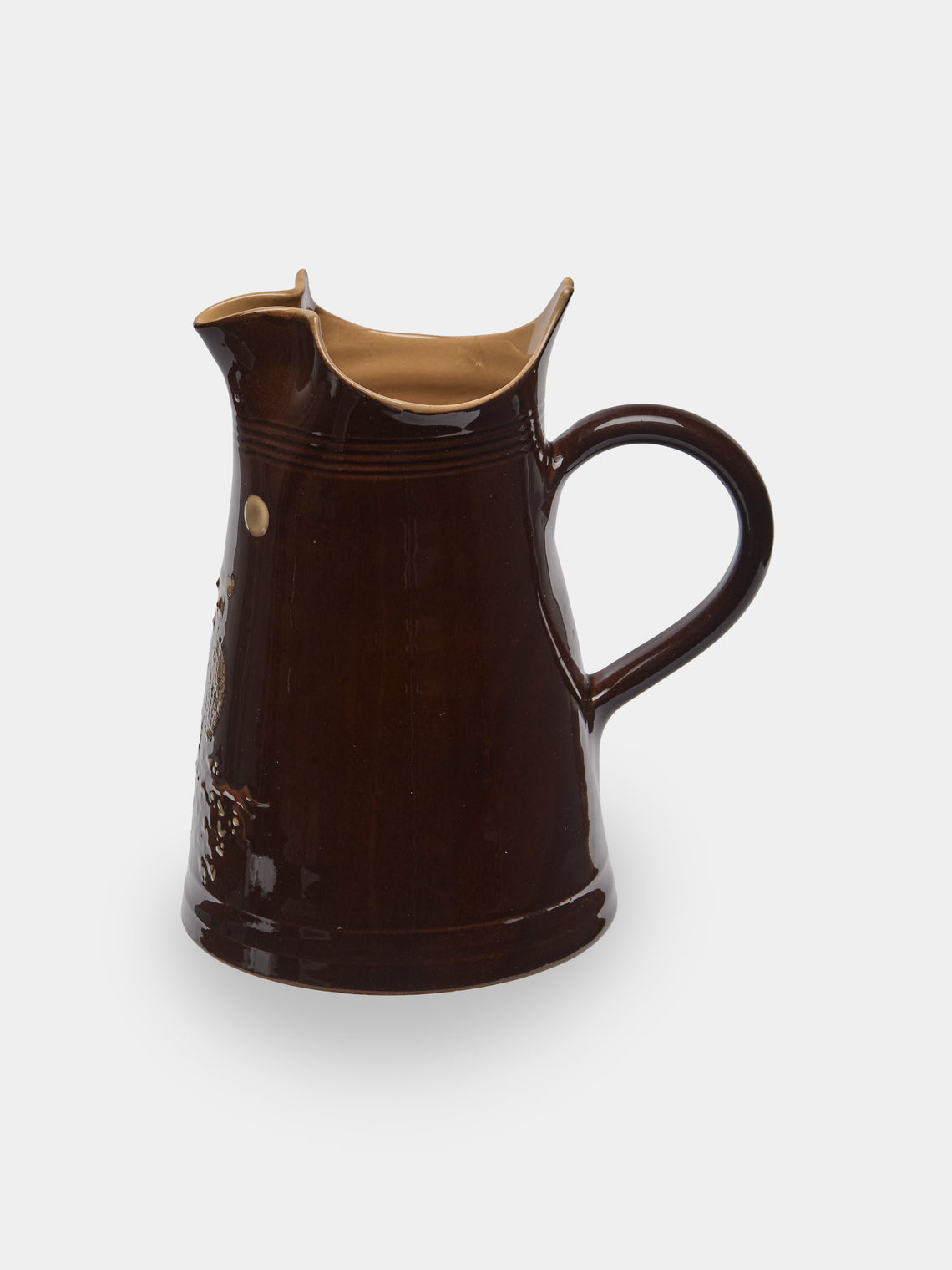Poterie d’Évires - Owls Hand-Painted Ceramic Large Milk Jug - Dark brown - ABASK