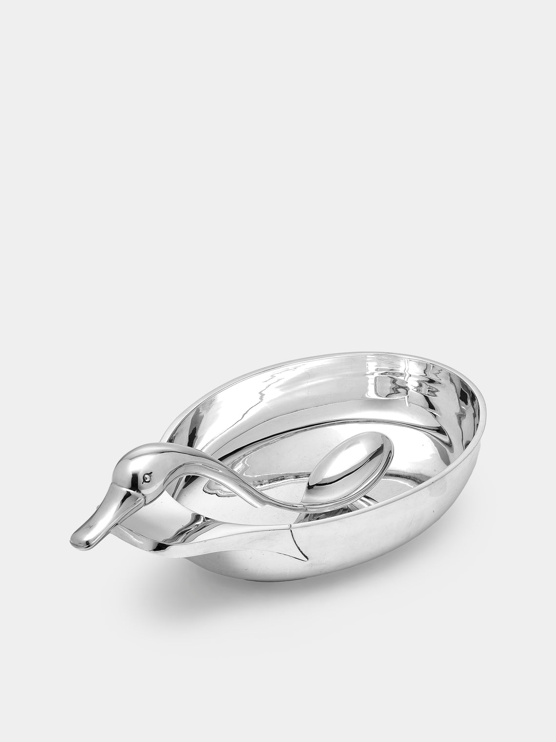 Antique and Vintage - 1940s Cesa Solid Silver Duck Serving Dish and Spoon - Silver - ABASK