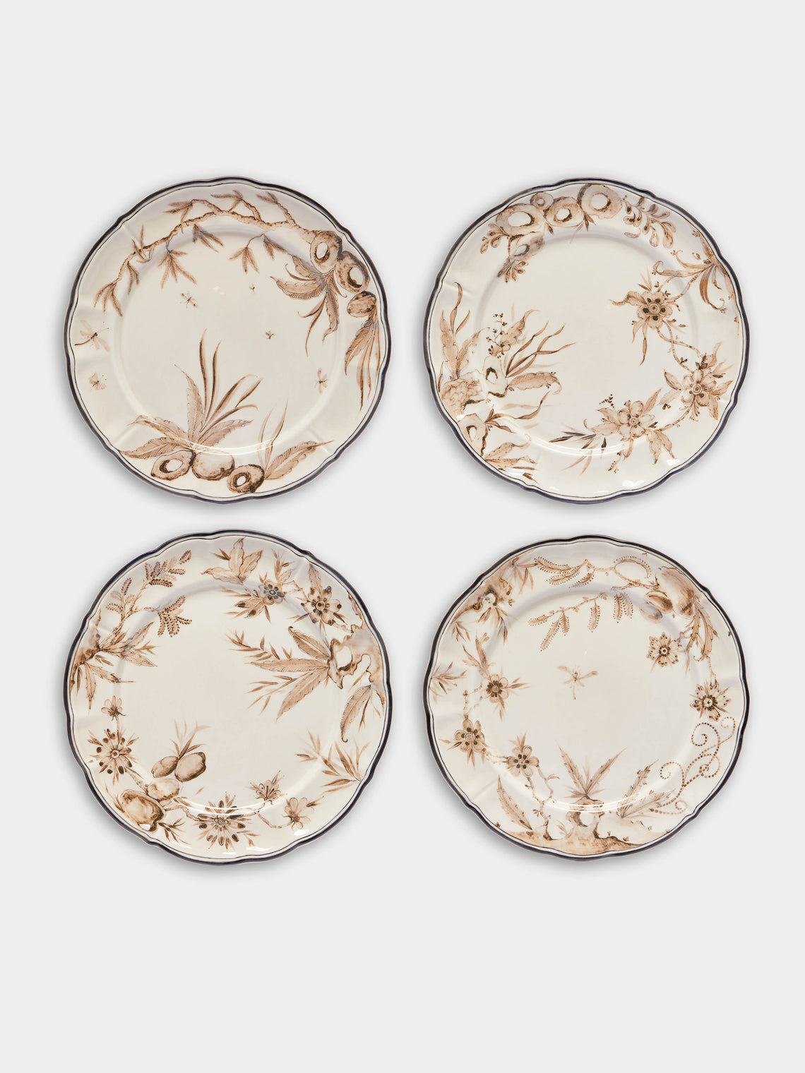 Laboratorio Paravicini - Rocaille Screen-Printed Ceramic Dinner Plates (Set of 4) -  - ABASK - 