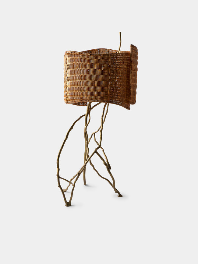 Viya - Majuli Brass and Handwoven Cane Table Lamp - Brass - ABASK - 