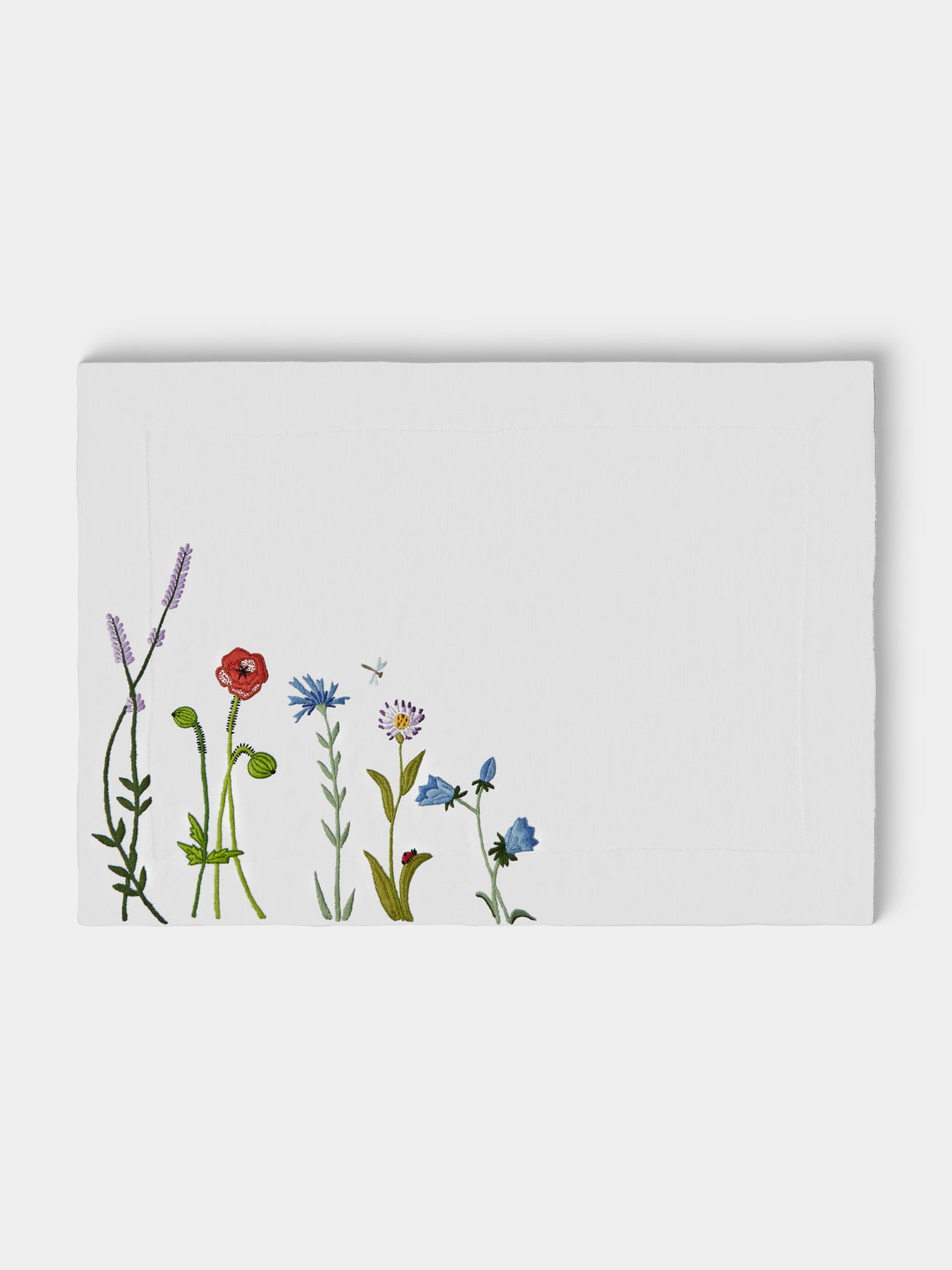 Taf Firenze - | Set of 6 | Summer Floral Hand-Embroidered Linen Placemats - White - ABASK