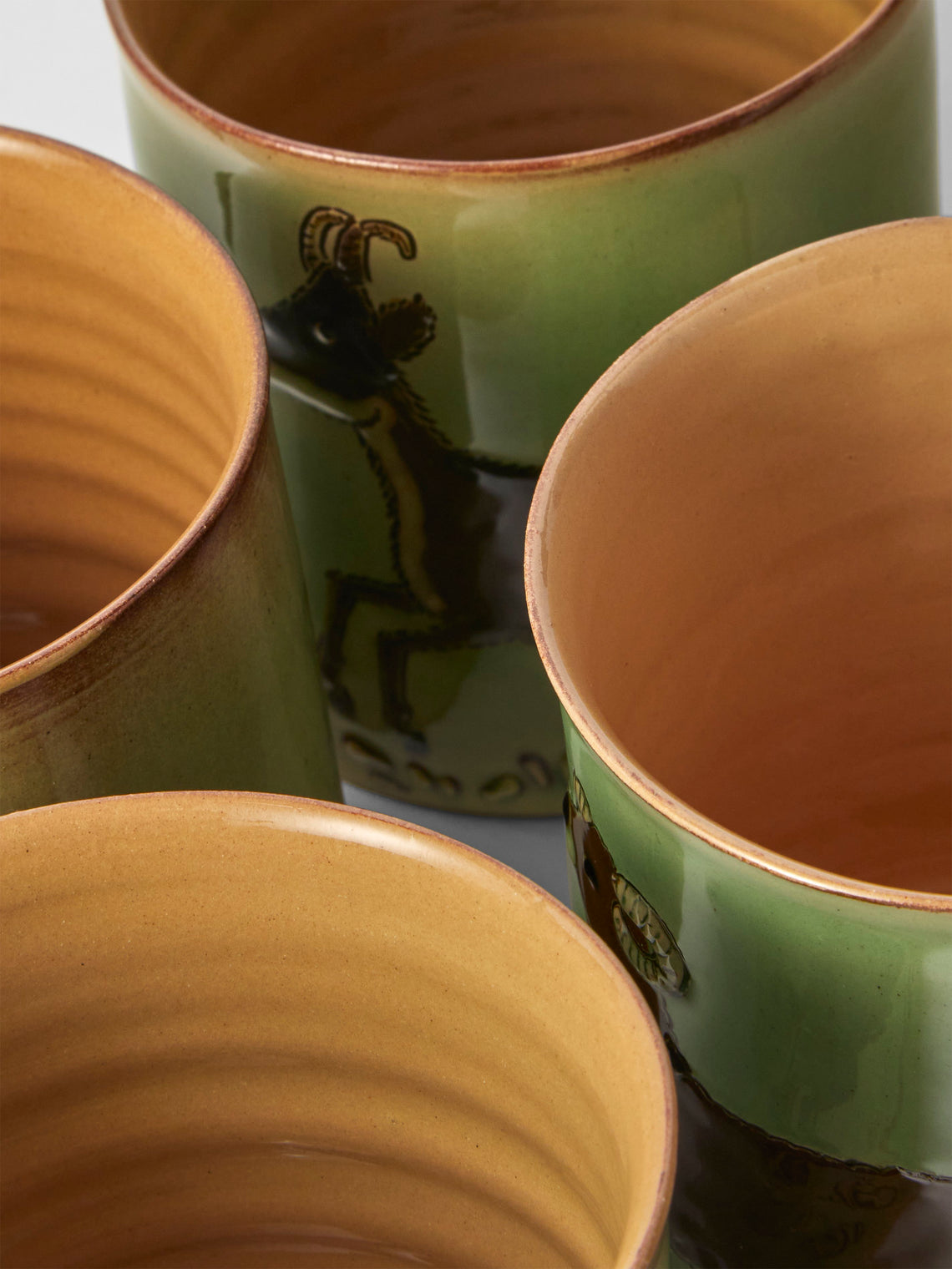 Poterie d’Évires - Animals Hand-Painted Ceramic Mugs (Set of 4) - Green - ABASK