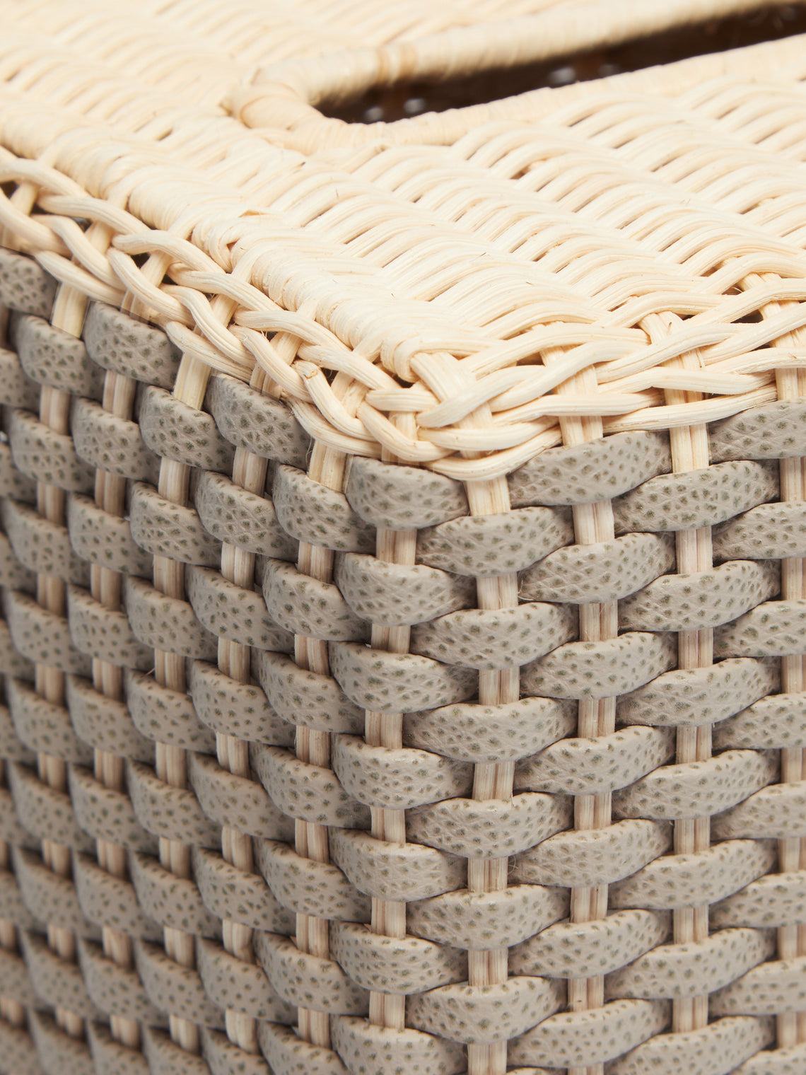 Giobagnara - Antibes Handwoven Leather and Rattan Tissue Box - Taupe - ABASK