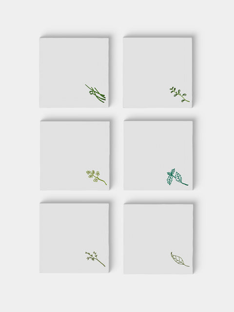Taf Firenze - | Set of 8 | Floral Hand-Embroidered Linen Napkins - White - ABASK - 