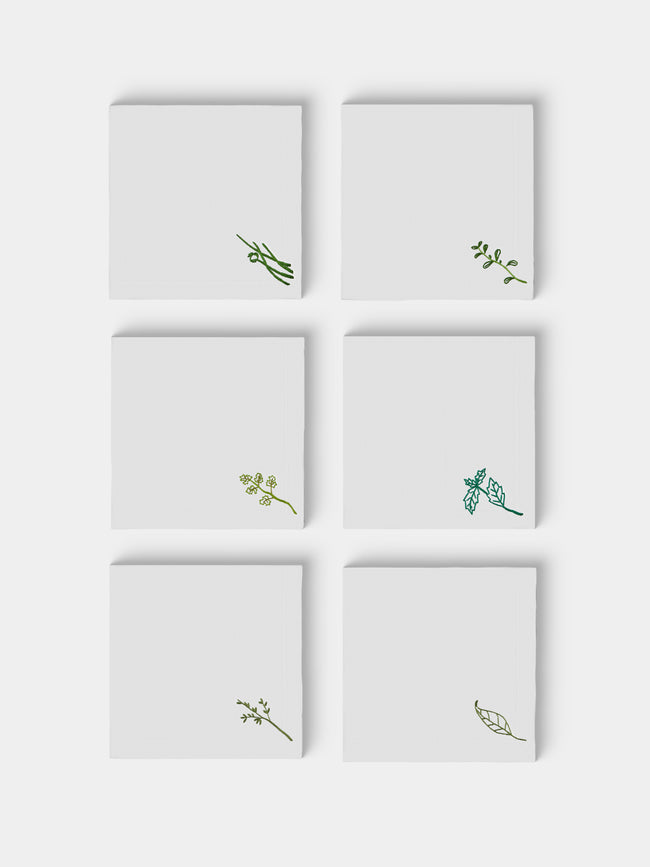 Taf Firenze - | Set of 8 | Floral Hand-Embroidered Linen Napkins - White - ABASK - 