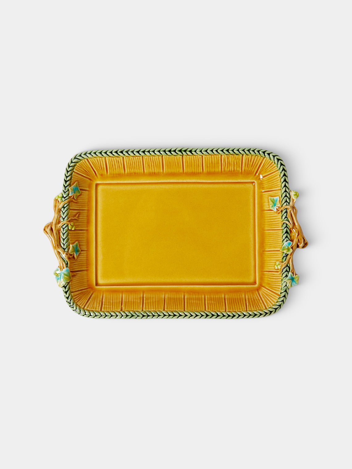 Verdolini - Branches Hand-Painted Majolica Ceramic Box with Stand - Yellow - ABASK