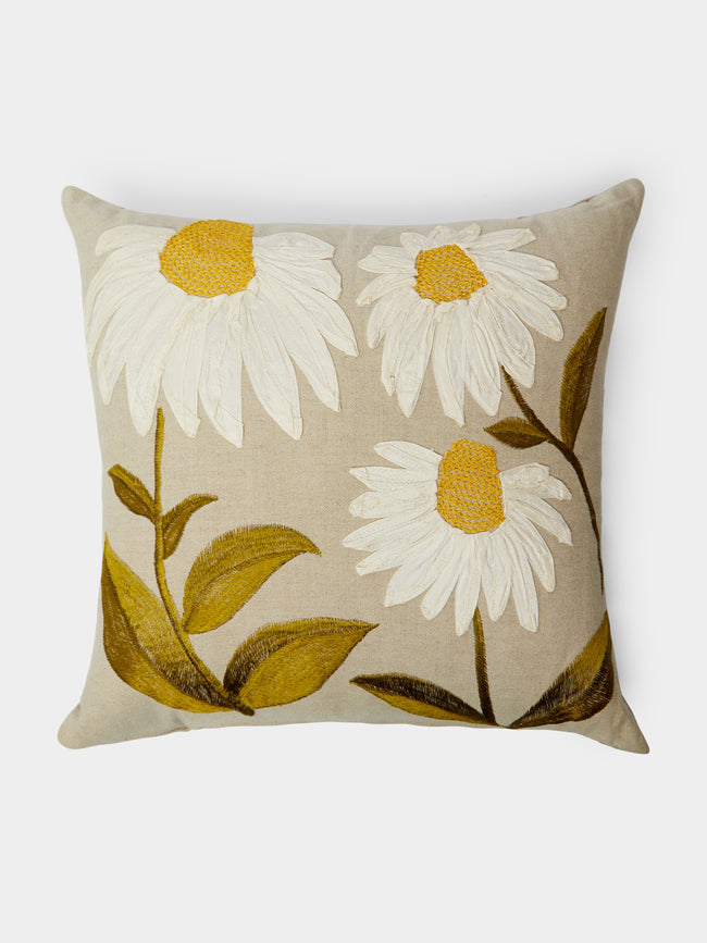 Lora Avedian - Ode to Echinacea Embroidered Linen Cushion -  - ABASK - 